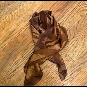 Vintage Oscar de la Renta Brown Striped Square Silk Scarf